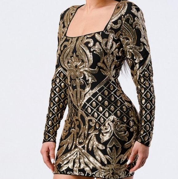 Sequin Long Sleeve Mini Dress - Picture 3 of 5